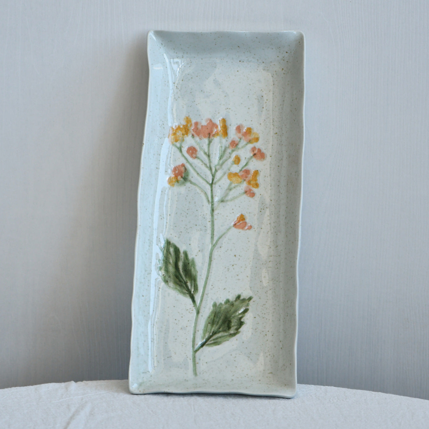 Ivory Floral Rectangular Ceramic Serving Plate – 11.4 Inch / 29cm