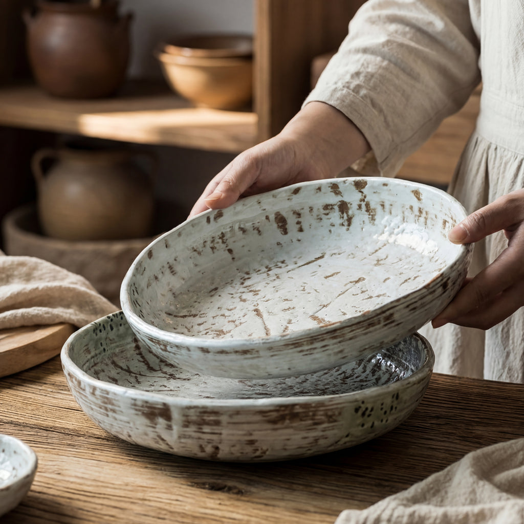 Aged Ivory Wabi-Sabi Ceramic Deep Plate – 9.6 Inch