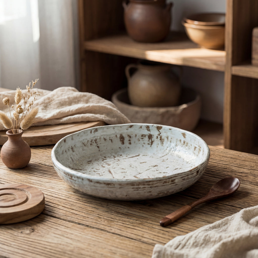 Aged Ivory Wabi-Sabi Ceramic Deep Plate – 9.6 Inch