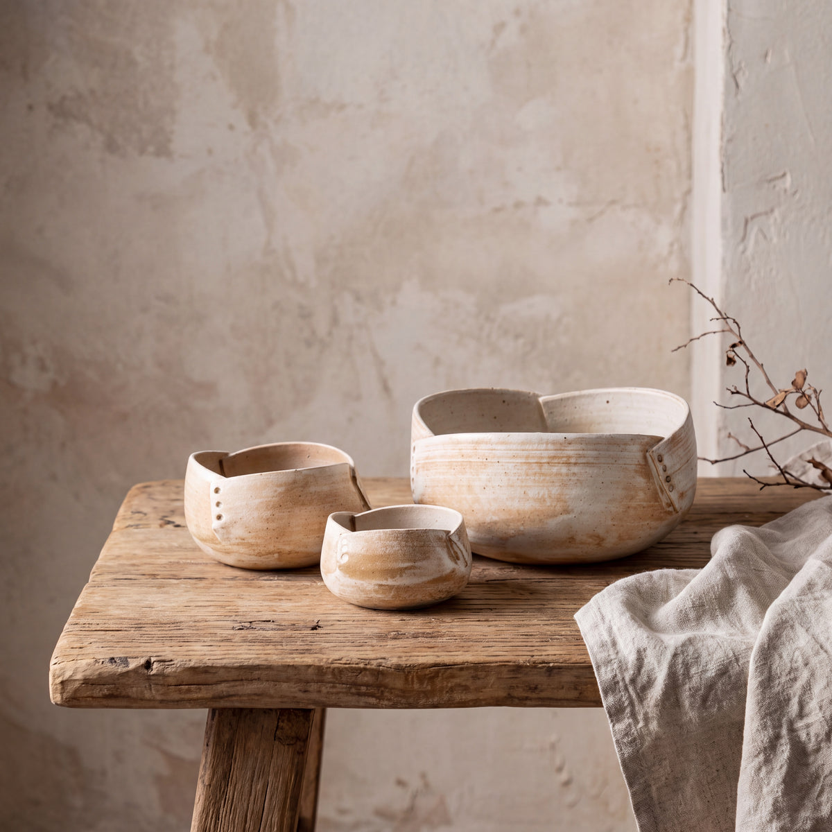 Wabi Sabi Irregular Rivet Ceramic Bowl – 3 / 4 / 6.5 Inch