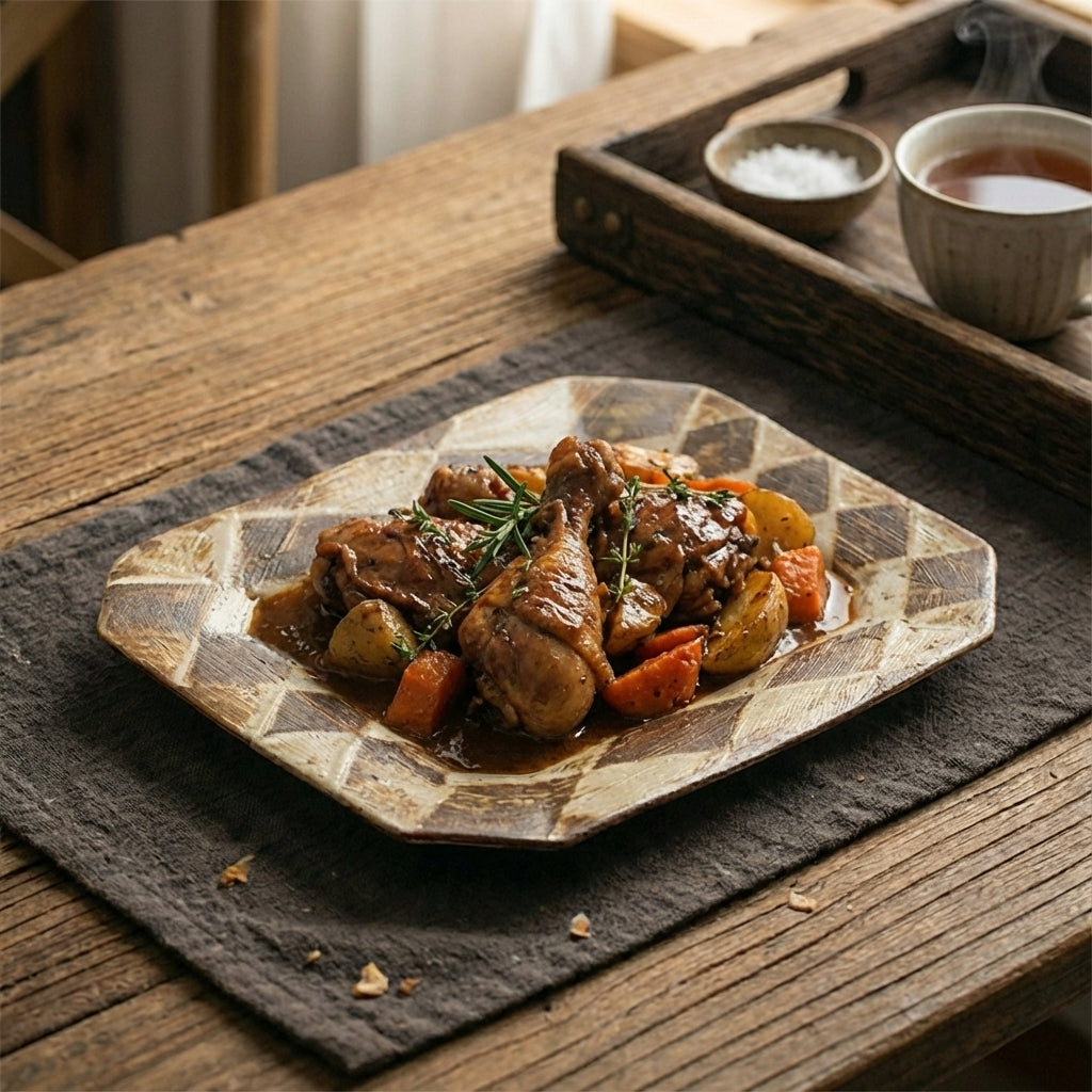 Rustic Geometric Ceramic Plate – 9 Inch