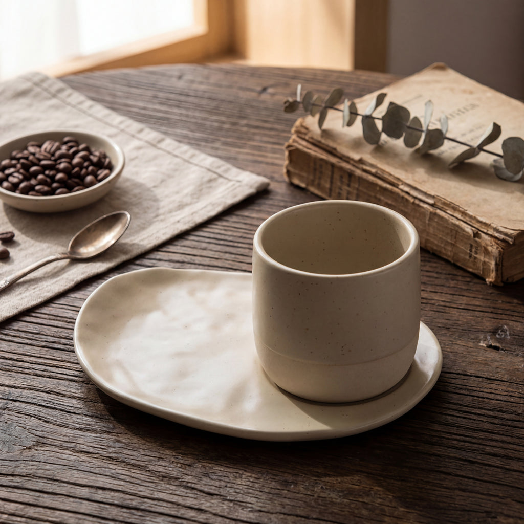 Minimalist Ceramic Cup & Oval Saucer Set – 100 / 180 / 230ml