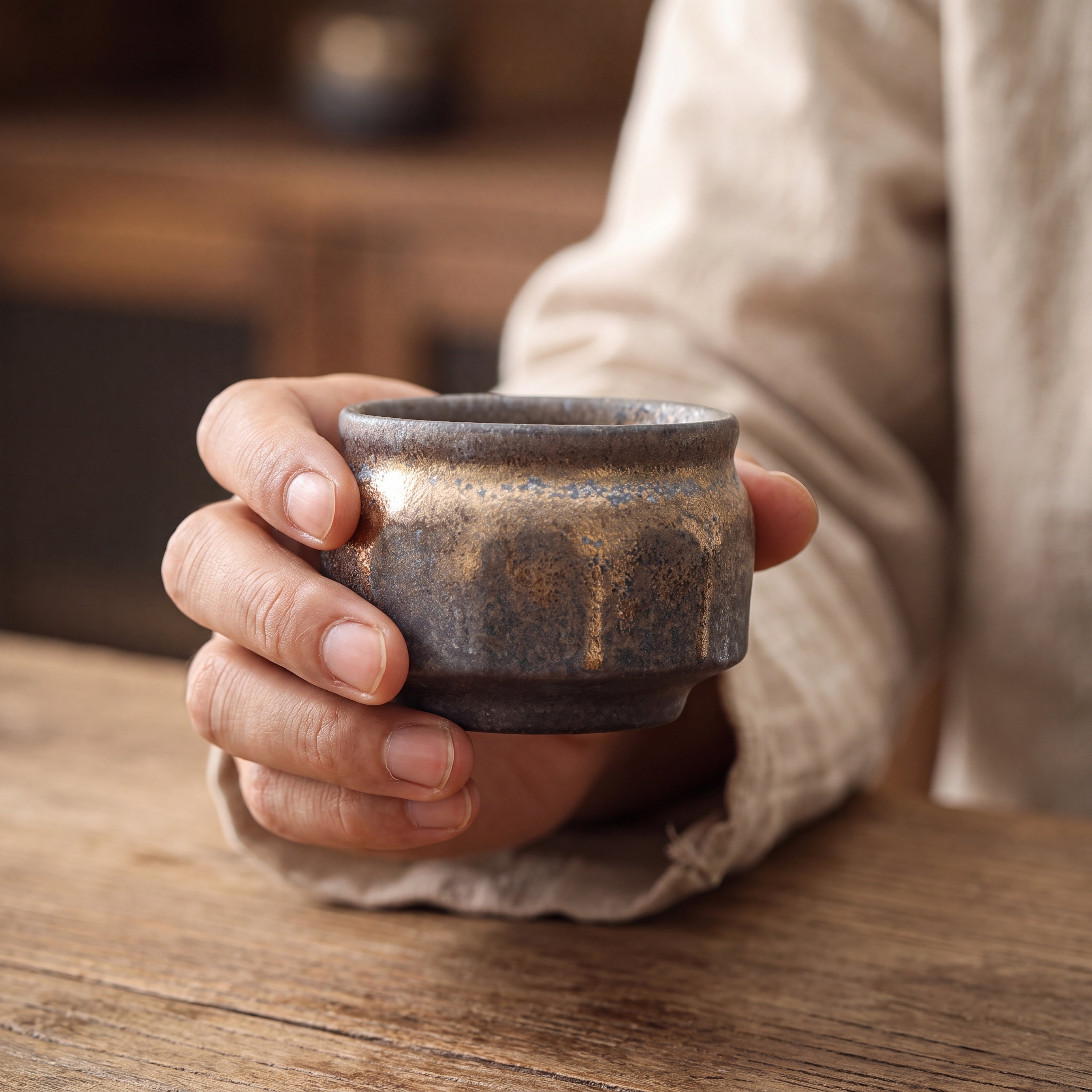 Wabi-Sabi Kiln-Glazed Ceramic Tea Cup – 130ml