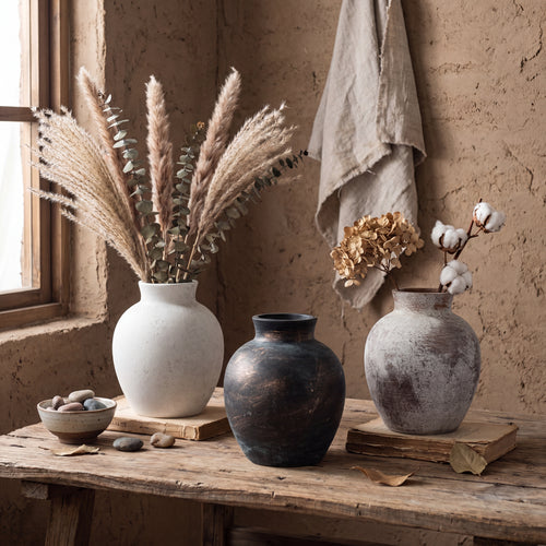 Rounded Wabi-Sabi Ceramic Vase – 15.5cm