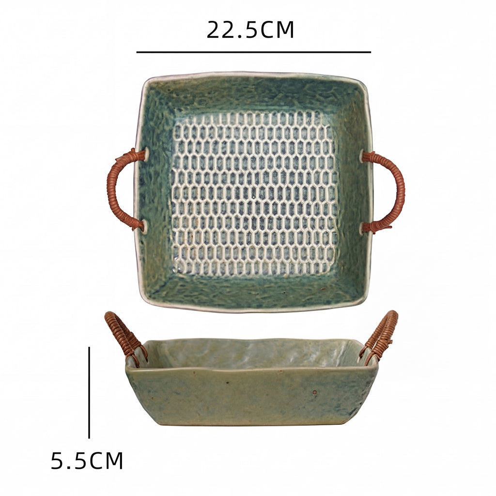 Green Kiln-Glazed Ceramic Serving Tray – 9 Inch