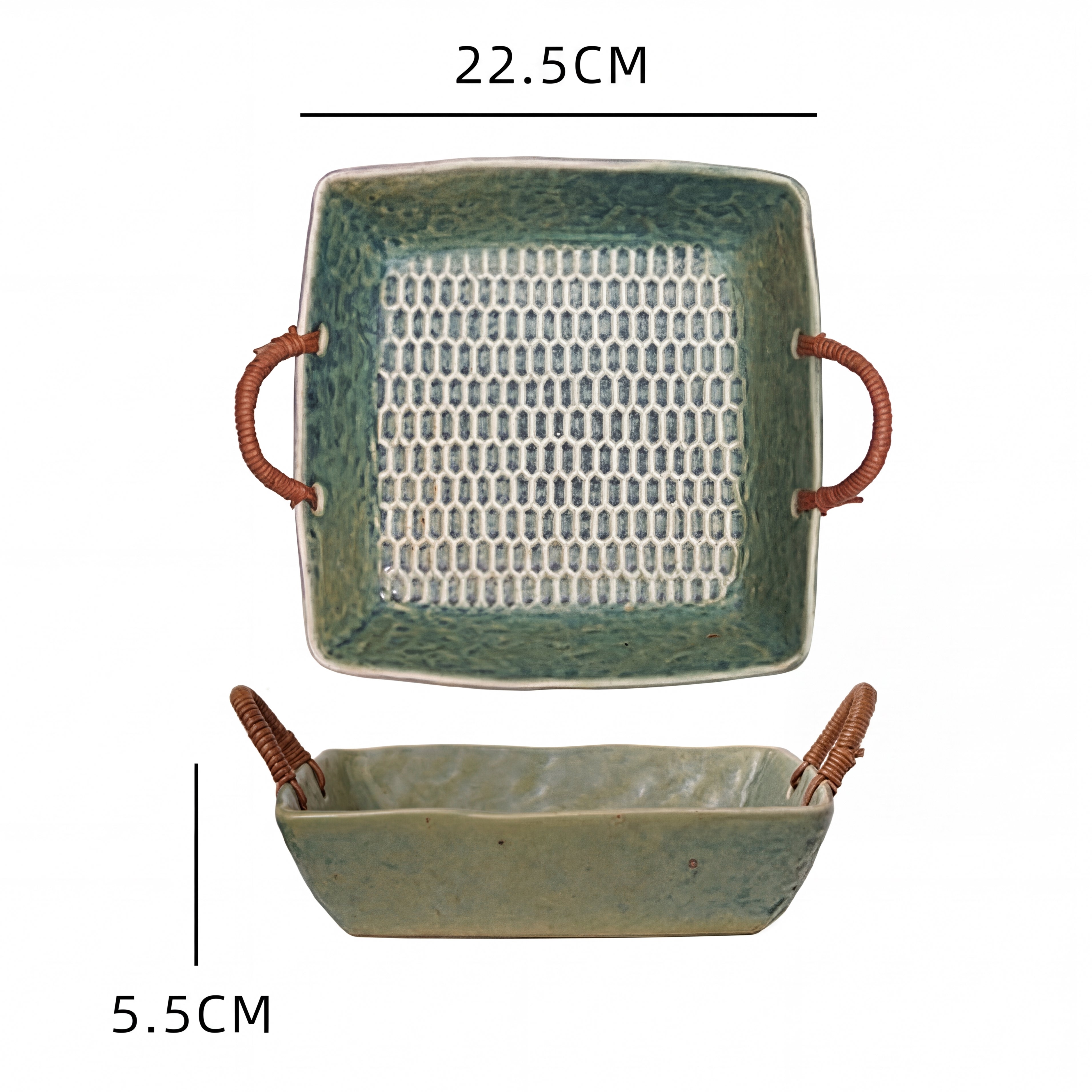 Green Kiln-Glazed Ceramic Serving Tray – 9 Inch