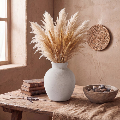 Rounded Wabi-Sabi Ceramic Vase – 15.5cm