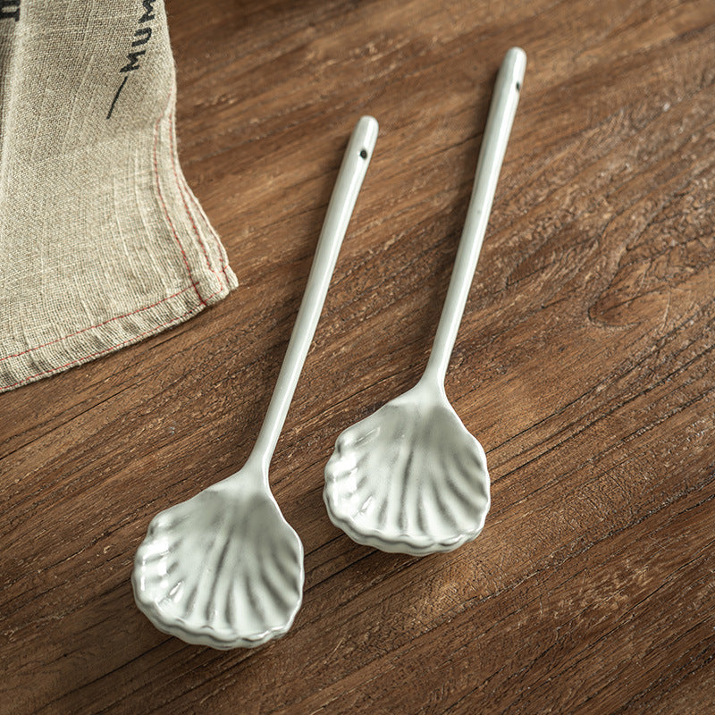 Scallop Shell Ceramic Serving Spoon – 30.5cm
