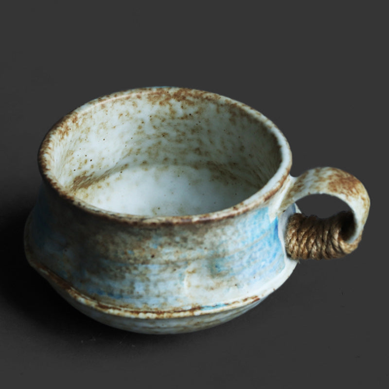 Rustic Blue Rope Handle Ceramic Coffee Cup – 230ml