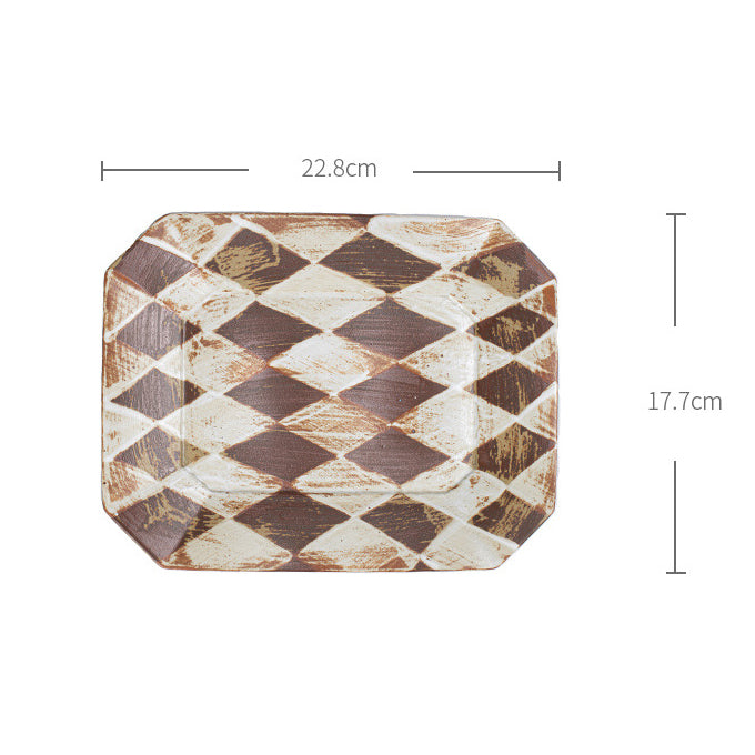 Rustic Geometric Ceramic Plate – 9 Inch
