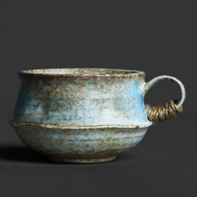 Rustic Blue Rope Handle Ceramic Coffee Cup – 230ml