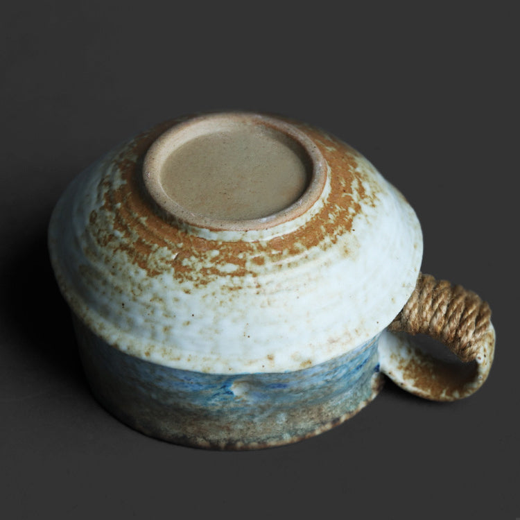Rustic Blue Rope Handle Ceramic Coffee Cup – 230ml