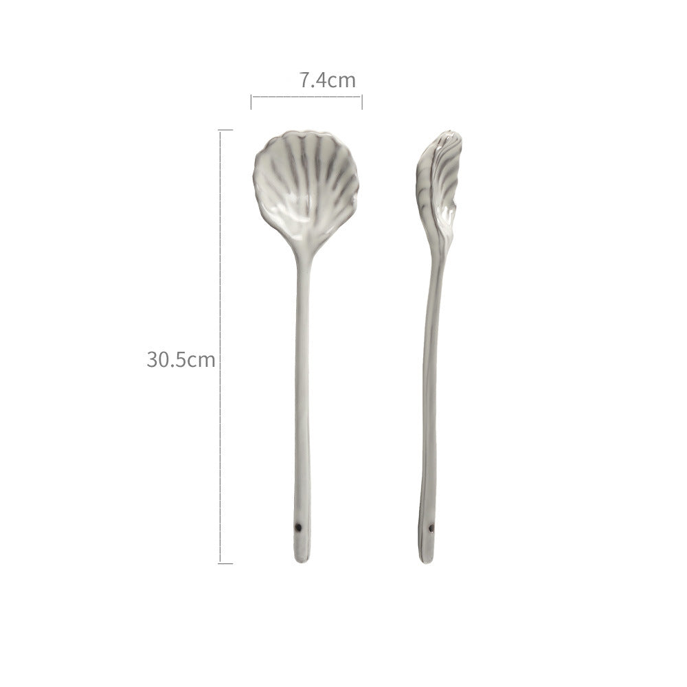 Scallop Shell Ceramic Serving Spoon – 30.5cm